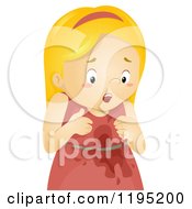 Cartoon Of A Worried Blond Girl With A Spill On Her Dress Royalty Free Vector Clipart