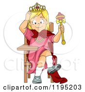 Happy Blond Princess Girl Sitting At A Desk