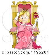 Happy Blond Princess Girl Sitting On A Throne
