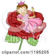 Poster, Art Print Of Happy Brunette Princess Girl In A Red Rose