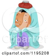 Cartoon Of A Sick Boy With A Blanket Ice Bag And Thermometer Royalty Free Vector Clipart