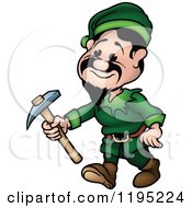 Cartoon Of A Happy Dwarf Carrying A Pickaxe Royalty Free Vector Clipart by dero