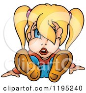 Cartoon Of A Surprised Blond Girl Sitting On The Floor Royalty Free Vector Clipart