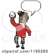 Cartoon Of A Black Man Holding A Skull Speaking Royalty Free Vector Illustration