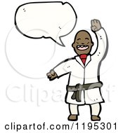 Cartoon Of A Black Man Doing Katate Speaking Royalty Free Vector Illustration by lineartestpilot