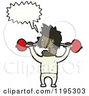 Cartoon Of A Black Man Lifting Weights And Speaking Royalty Free Vector Illustration by lineartestpilot