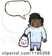 Cartoon Of A Black Man Holding A Purse And Speaking Royalty Free Vector Illustration by lineartestpilot