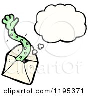 Cartoon Of A Bill In An Envelope With A Monster Arm Thinking Royalty Free Vector Illustration by lineartestpilot