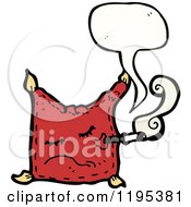 Cartoon Of A Decorative Pillow Smoking And Speaking Royalty Free Vector Illustration by lineartestpilot