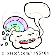 Cartoon Of A Cloud With A Rainvbow Speaking Royalty Free Vector Illustration