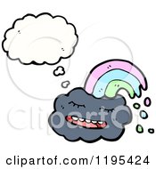 Cartoon Of A Cloud With A Rainbow Thinking Royalty Free Vector Illustration
