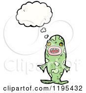 Cartoon Of A Fish Monster Thinking Royalty Free Vector Illustration