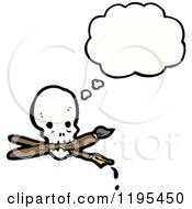 Cartoon Of A Skull With Pen And Paintbrush Thinking Royalty Free Vector Illustration