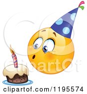 Poster, Art Print Of Birthday Emoticon Smiley Blowing Out A Candle On A Cake