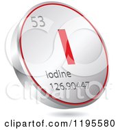 Poster, Art Print Of 3d Floating Round Red And Silver Iodine Chemical Element Icon
