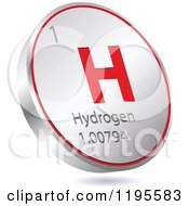 3d Floating Round Red And Silver Hydrogen Chemical Element Icon