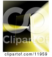 Bright Light Shining Through An Open Door And Key Hole Clipart Illustration