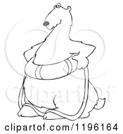 Cartoon Of An Outlined Poar Bear Wearing A Life Preserver Buoy Royalty Free Vector Clipart