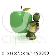 Poster, Art Print Of 3d Healthy Tortoise Carrying A Giant Green Apple