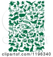 Poster, Art Print Of Green Silhouetted Animals And Bugs