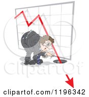 Poster, Art Print Of Caucasian Businessman Watching A Chart Arrow Crash Into The Ground