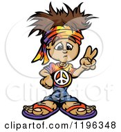 Poster, Art Print Of Brunette Hippie Boy Gesturing Peace