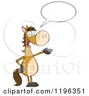 Cartoon Of A Talking Brown Horse Standing Up And Presenting Royalty Free Vector Clipart by Hit Toon