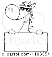 Poster, Art Print Of Outlined Horse Wearing Sunglasses And Holding Up A Sign