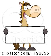 Cartoon Of A Happy Brown Horse Holding A Sign Royalty Free Vector Clipart