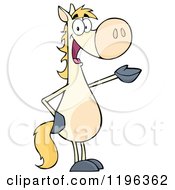 Cartoon Of A White Horse Standing Up And Presenting Royalty Free Vector Clipart