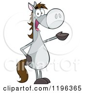 Cartoon Of A Gray Horse Standing Up And Presenting Royalty Free Vector Clipart by Hit Toon