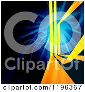 Clipart Of Background Of Funky Orange And Yellow Lines Over Blue Lights On Black Royalty Free CGI Illustration