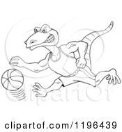 Outlined Goanna Lizard Mascot Dribbling A Basketball