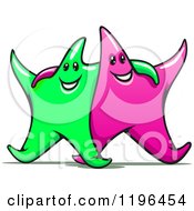 Cartoon Of Happy Lime Green And Pink Stars With Their Arms Around Each Other Royalty Free Vector Clipart by Vector Tradition SM