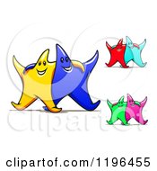 Cartoon Of Happy Colorful Stars With Their Arms Around Each Other Royalty Free Vector Clipart