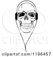 Clipart Of A Black And White Cracked Skull Wearing Headphones 2 Royalty Free Vector Illustration