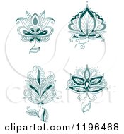 Poster, Art Print Of Teal Henna Flowers 3