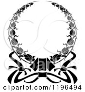Clipart Of A Black And White Coat Of Arms Wreath With Ribbons 2 Royalty Free Vector Illustration