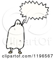 Cartoon Of A Person In A Ghost Costume Speaking Royalty Free Vector Illustration
