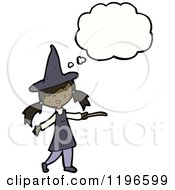 Cartoon Of A Girl In A Witch Costume Thinking Royalty Free Vector Illustration