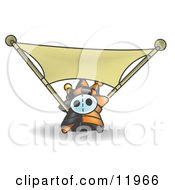 Joker Jester Character Stretching A Blank Banner Clipart Illustration by Leo Blanchette