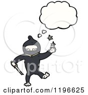 Cartoon Of A Kid In A Ninja Costume Thinking Royalty Free Vector Illustration by lineartestpilot