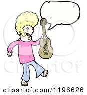 Cartoon Of A Man With A Guitar Speaking Royalty Free Vector Illustration by lineartestpilot