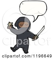 Cartoon Of A Kid In A Ninja Costume Speaking Royalty Free Vector Illustration by lineartestpilot