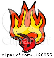 Cartoon Of A Flaming Horned Skull Royalty Free Vector Illustration