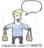 Cartoon Of A Man Holding Purses Speaking Royalty Free Vector Illustration