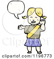 Cartoon Of A Little Girl In Pigtails Speaking Royalty Free Vector Illustration