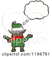 Cartoon Of A Christmas Elf Thinking Royalty Free Vector Illustration