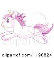 Cartoon Of A Cute Purple Princess Pony Wearing A Crown And Running Royalty Free Vector Clipart by Pushkin