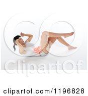 Clipart Of A 3d Fit Woman Doing Crunches With Visible Abdominal Muscles On White Royalty Free CGI Illustration
